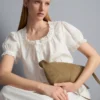 Bluză scurtă din poplin de bumbac cu mâneci bufante Bluză scurtă din poplin de bumbac cu mâneci bufante