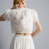 Bluză scurtă din poplin de bumbac cu mâneci bufante Bluză scurtă din poplin de bumbac cu mâneci bufante