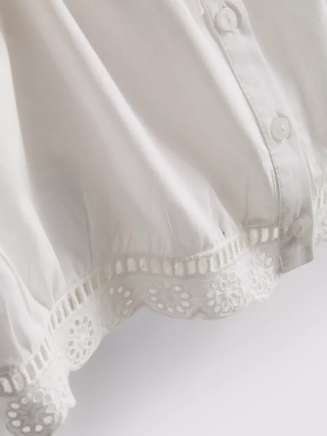 Bluză scurtă din poplin de bumbac cu mâneci bufante Bluză scurtă din poplin de bumbac cu mâneci bufante