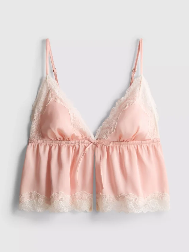 Bralette de mireasă din satin și dantelă, tip babydoll Bralette de mireasă din satin și dantelă, tip babydoll