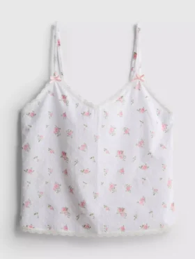 Cami de pijamale din bumbac Dobby cu imprimeu floral