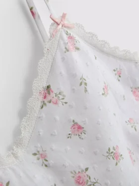 Cami de pijamale din bumbac Dobby cu imprimeu floral
