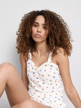Camisol de pijamale cu model fluture și nervuri
