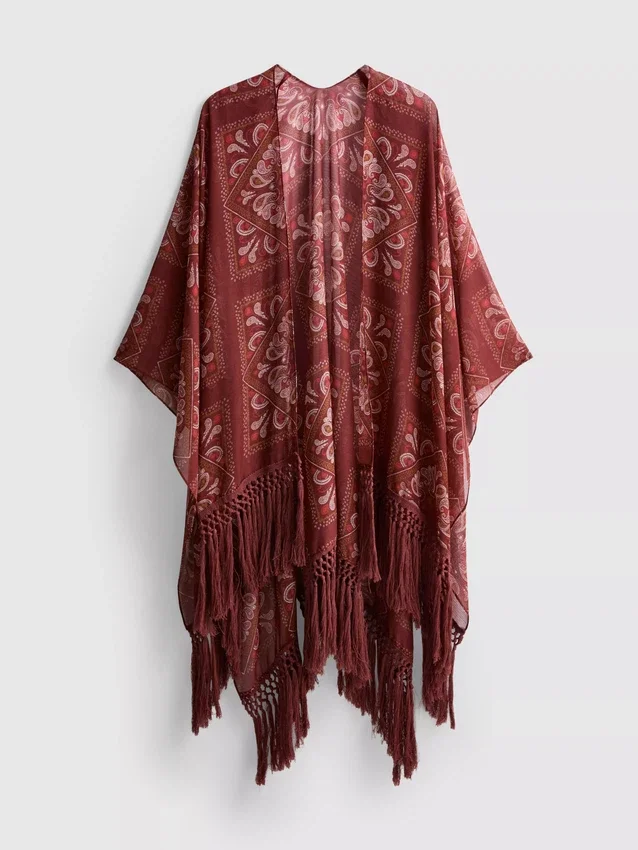 Cape cu franjuri în model Paisley Cape cu franjuri în model Paisley