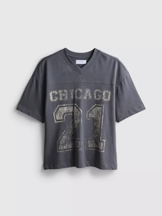 Cămășă cu guler în V și imprimeu Chicago Cămășă cu guler în V și imprimeu Chicago