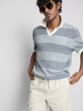 Cămășă polo din tricot cu dungi texturate