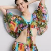 Cămășă scurtă cu imprimeu tropical și cravată