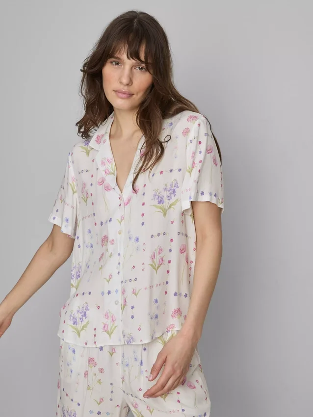 Cămașă de pijama cu mâneci scurte și imprimeu floral Cămașă de pijama cu mâneci scurte și imprimeu floral