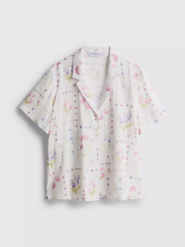 Cămașă de pijama cu mâneci scurte și imprimeu floral Cămașă de pijama cu mâneci scurte și imprimeu floral