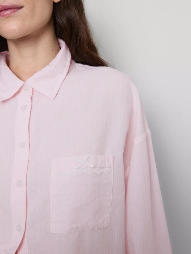 Cămașă de pijama din bumbac țesut tip Oxford Cămașă de pijama din bumbac țesut tip Oxford