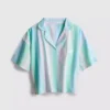 Cămașă de pijama scurtă, cu dungi pastelate, perfectă pentru relaxare Cămașă de pijama scurtă, cu dungi pastelate, perfectă pentru relaxare