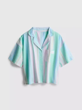 Cămașă de pijama scurtă, cu dungi pastelate, perfectă pentru relaxare