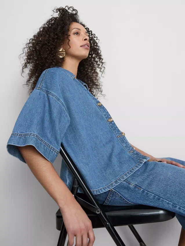 Cămașă din denim cu mânecă scurtă Cămașă din denim cu mânecă scurtă