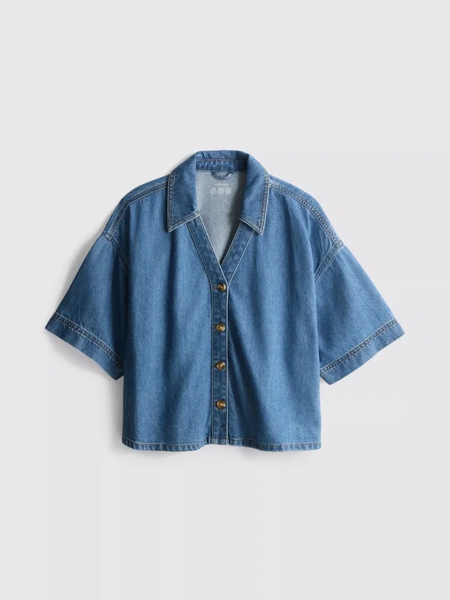 Cămașă din denim cu mânecă scurtă Cămașă din denim cu mânecă scurtă
