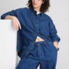 Cămașă lejeră din denim de bumbac, cu nasturi
