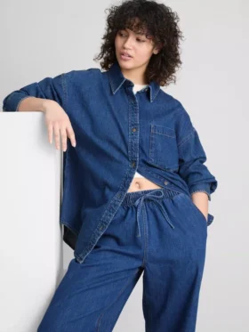 Cămașă lejeră din denim de bumbac, cu nasturi