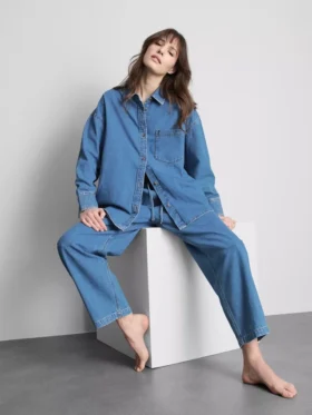 Cămașă lejeră din denim de bumbac, cu nasturi