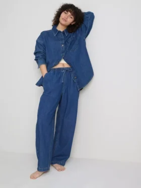 Cămașă lejeră din denim de bumbac, cu nasturi