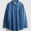 Cămașă lejeră din denim de bumbac, cu nasturi Cămașă lejeră din denim de bumbac, cu nasturi