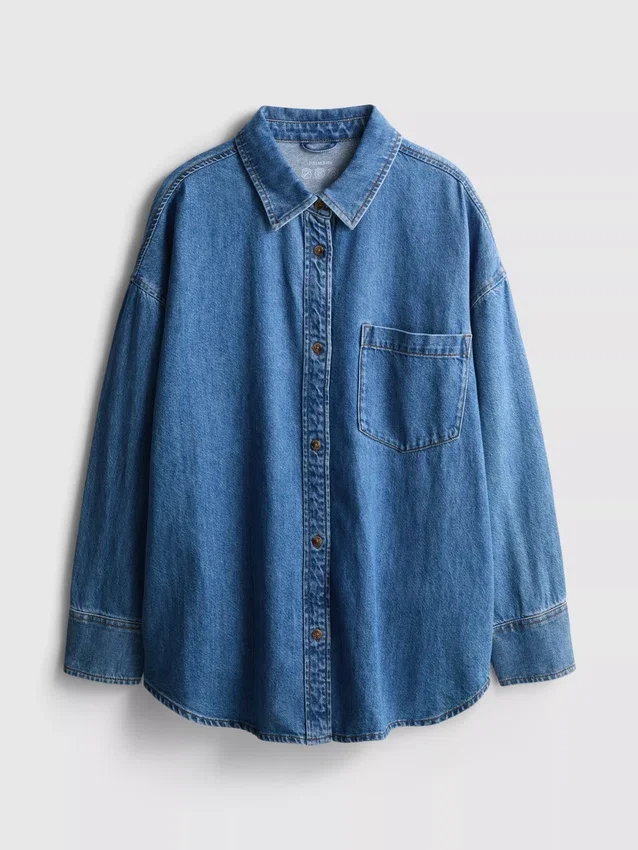 Cămașă lejeră din denim de bumbac, cu nasturi Cămașă lejeră din denim de bumbac, cu nasturi