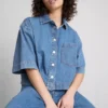 Cămașă scurtă, dreptă, din denim de bumbac