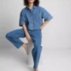 Cămașă scurtă, dreptă, din denim de bumbac