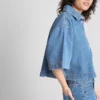 Cămașă scurtă, dreptă, din denim de bumbac