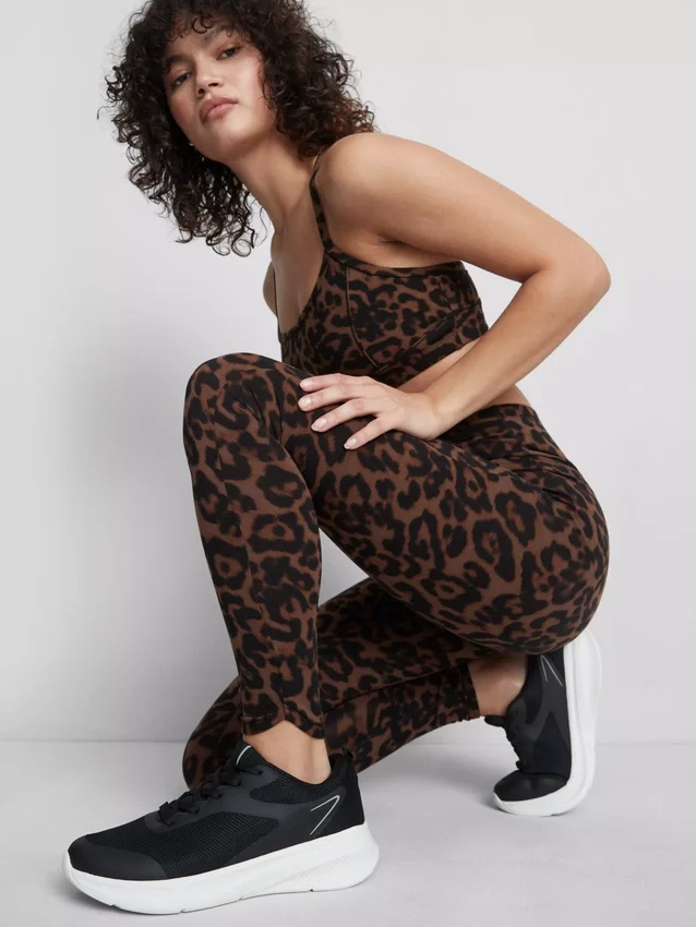 Colanți sportivi cu talie înaltă, cu imprimeu leopard Colanți sportivi cu talie înaltă, cu imprimeu leopard