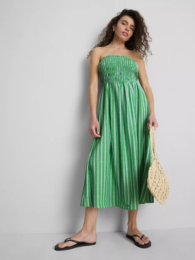 Colecția Primark | Rochie midi bandeau cu dungi și pliuri Colecția Primark | Rochie midi bandeau cu dungi și pliuri