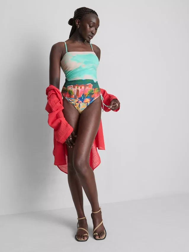 Costum de baie cu volane și imprimeu pitoresc Costum de baie cu volane și imprimeu pitoresc