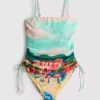 Costum de baie cu volane și imprimeu pitoresc Costum de baie cu volane și imprimeu pitoresc