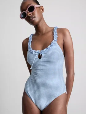 Costum de baie cu volane în carouri