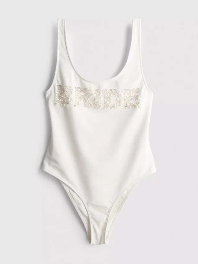 Costum de baie de mireasă cu perle Costum de baie de mireasă cu perle