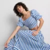 Fustă maxi din bumbac, în linie A, cu dungi Fustă maxi din bumbac, în linie A, cu dungi