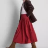 Fustă midi din poplin de bumbac cu talie coborâtă Fustă midi din poplin de bumbac cu talie coborâtă