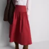 Fustă midi din poplin de bumbac cu talie coborâtă Fustă midi din poplin de bumbac cu talie coborâtă