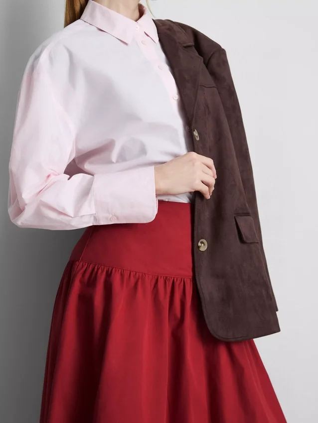 Fustă midi din poplin de bumbac cu talie coborâtă Fustă midi din poplin de bumbac cu talie coborâtă