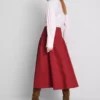 Fustă midi din poplin de bumbac cu talie coborâtă Fustă midi din poplin de bumbac cu talie coborâtă