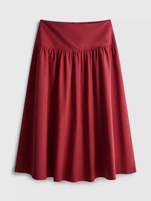 Fustă midi din poplin de bumbac cu talie coborâtă Fustă midi din poplin de bumbac cu talie coborâtă
