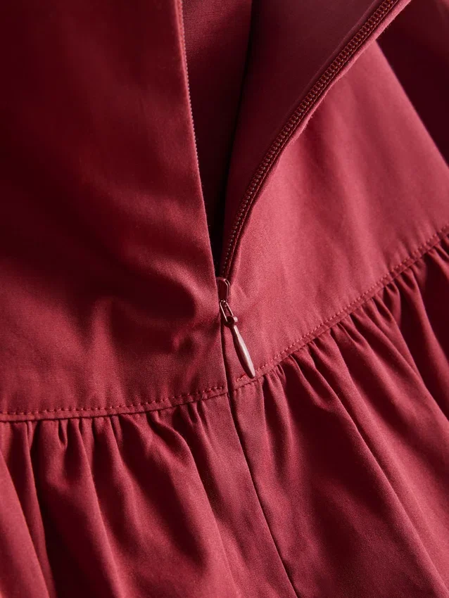 Fustă midi din poplin de bumbac cu talie coborâtă Fustă midi din poplin de bumbac cu talie coborâtă