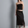 Fustă midi din satin cu franjuri Fustă midi din satin cu franjuri