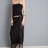 Fustă midi din satin cu franjuri Fustă midi din satin cu franjuri