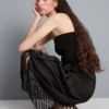 Fustă midi din satin cu franjuri Fustă midi din satin cu franjuri