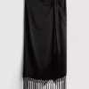 Fustă midi din satin cu franjuri Fustă midi din satin cu franjuri