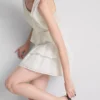 Fustă mini din bumbac, cu straturi și broderie Fustă mini din bumbac, cu straturi și broderie
