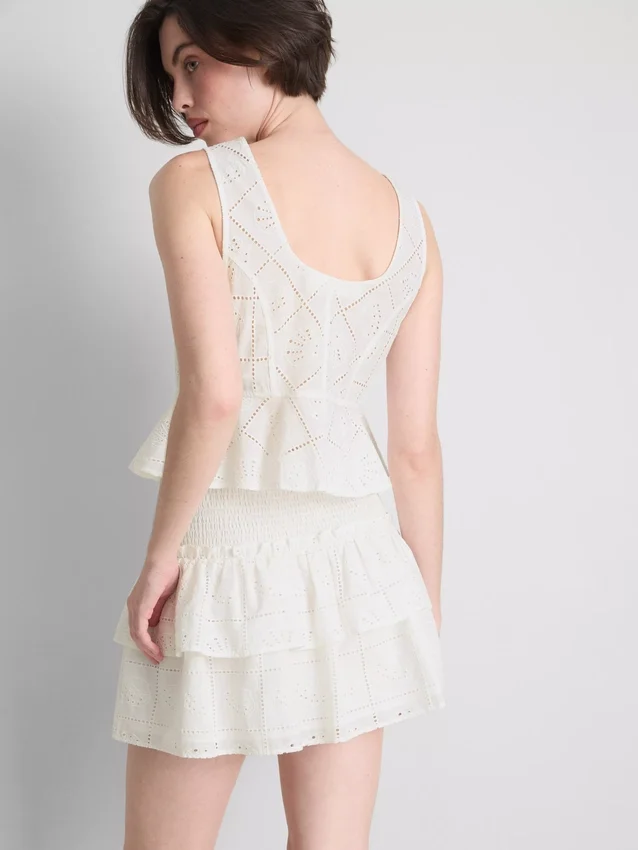 Fustă mini din bumbac, cu straturi și broderie Fustă mini din bumbac, cu straturi și broderie