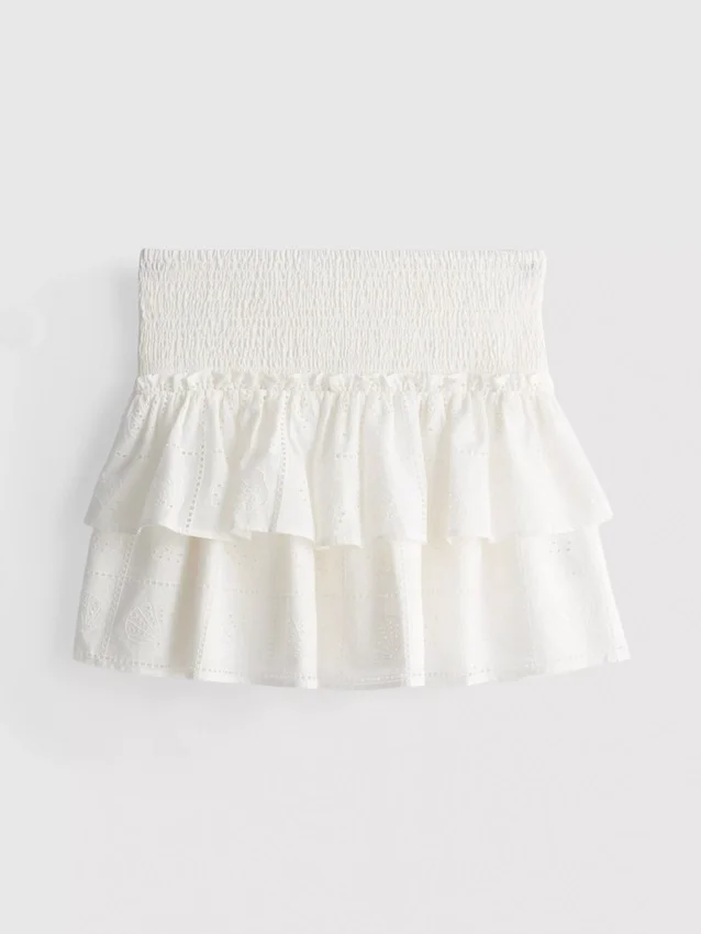 Fustă mini din bumbac, cu straturi și broderie Fustă mini din bumbac, cu straturi și broderie