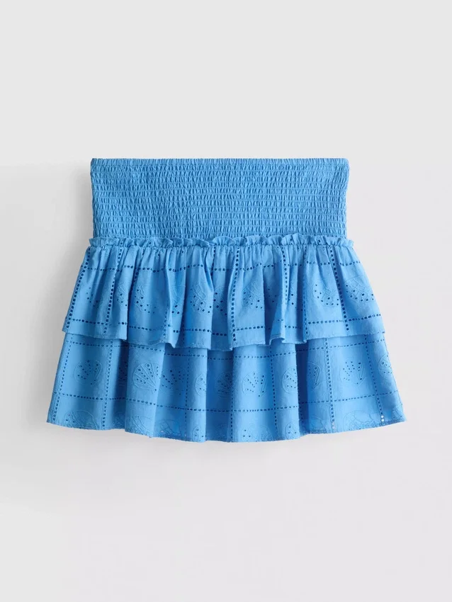 Fustă mini din bumbac, cu straturi și broderie Fustă mini din bumbac, cu straturi și broderie