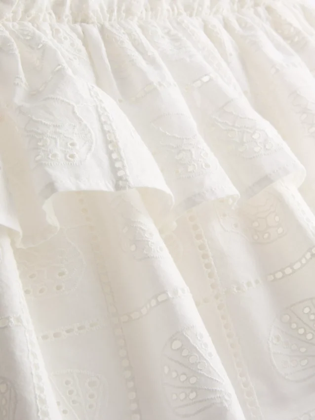 Fustă mini din bumbac, cu straturi și broderie Fustă mini din bumbac, cu straturi și broderie