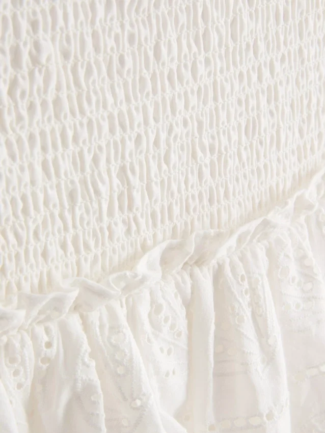 Fustă mini din bumbac, cu straturi și broderie Fustă mini din bumbac, cu straturi și broderie